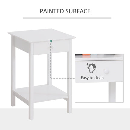 Set of 2 Wooden Bedside Tables with Drawer and Shelf for Bedroom and Living Room - White