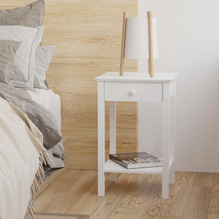 Set of 2 Wooden Bedside Tables with Drawer and Shelf for Bedroom and Living Room - White