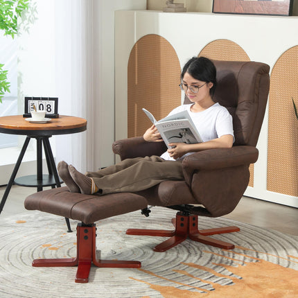 Manual Recliner Chair and Footstool Set with Faux Microfibre Leather - Dark Brown