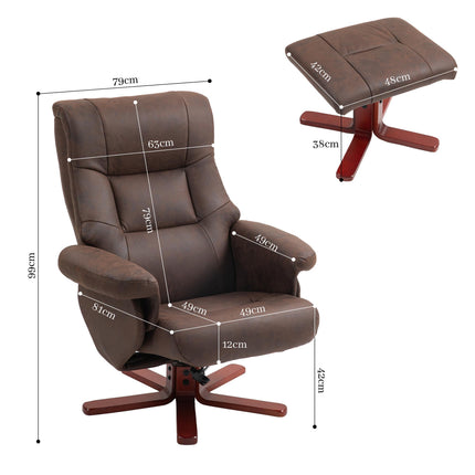 Manual Recliner Chair and Footstool Set with Faux Microfibre Leather - Dark Brown