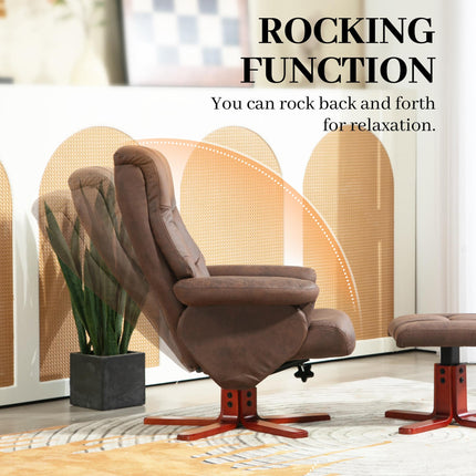 Manual Recliner Chair and Footstool Set with Faux Microfibre Leather - Dark Brown
