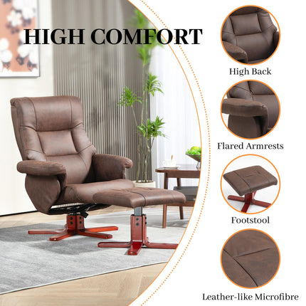 Manual Recliner Chair and Footstool Set with Faux Microfibre Leather - Dark Brown