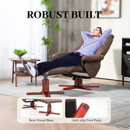Manual Recliner Chair and Footstool Set with Faux Microfibre Leather - Dark Brown