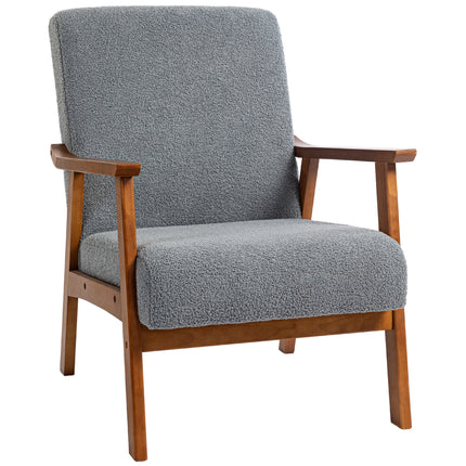 Wide Seat Boucle Armchair with Thick Padding and Solid Wood Frame for Living Room Bedroom Office - Grey