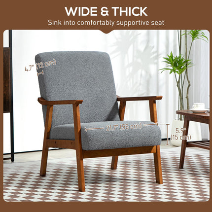 Wide Seat Boucle Armchair with Thick Padding and Solid Wood Frame for Living Room Bedroom Office - Grey