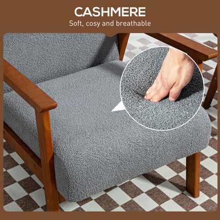 Wide Seat Boucle Armchair with Thick Padding and Solid Wood Frame for Living Room Bedroom Office - Grey