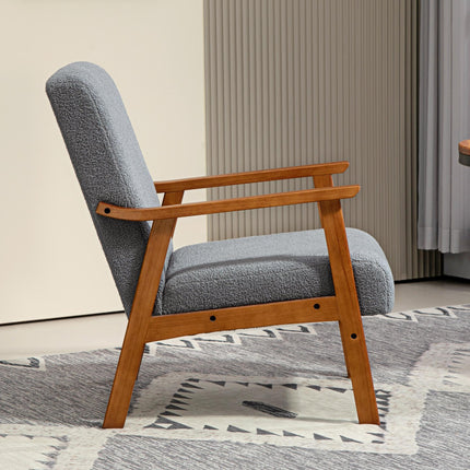 Wide Seat Boucle Armchair with Thick Padding and Solid Wood Frame for Living Room Bedroom Office - Grey