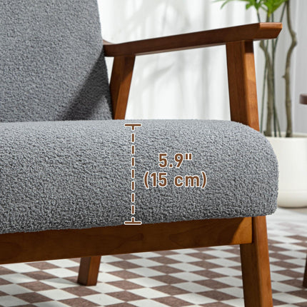 Wide Seat Boucle Armchair with Thick Padding and Solid Wood Frame for Living Room Bedroom Office - Grey