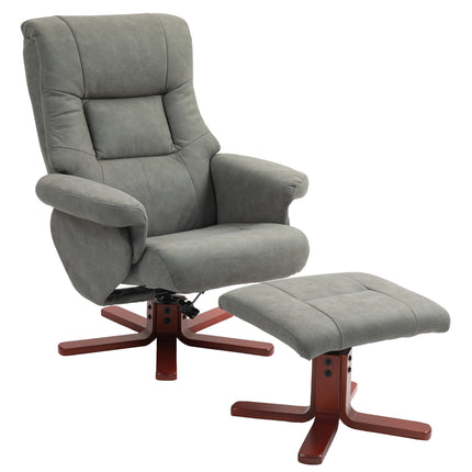 Manual Recliner and Footstool Set in Faux Microfibre Leather - Grey