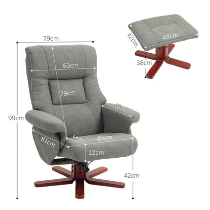 Manual Recliner and Footstool Set in Faux Microfibre Leather - Grey