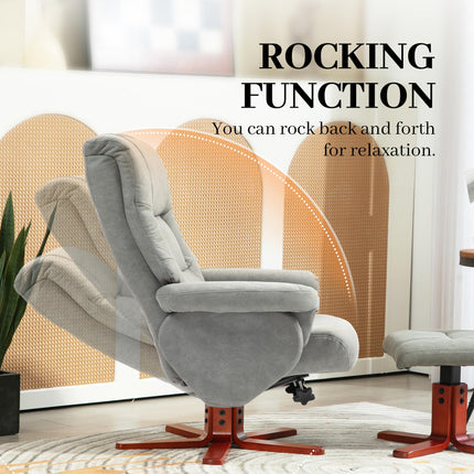 Manual Recliner and Footstool Set in Faux Microfibre Leather - Grey