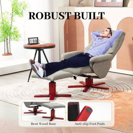 Manual Recliner and Footstool Set in Faux Microfibre Leather - Grey