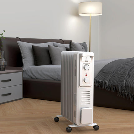 2000W Quiet Oil Filled Radiator, 9 Fin Energy Efficient Portable Electric Heater