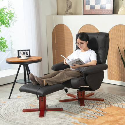Manual Recliner Chair and Footstool Set in Faux Microfibre Leather - Black