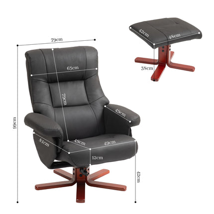 Manual Recliner Chair and Footstool Set in Faux Microfibre Leather - Black