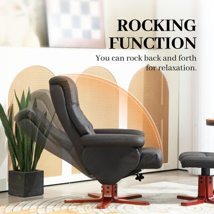 Manual Recliner Chair and Footstool Set in Faux Microfibre Leather - Black