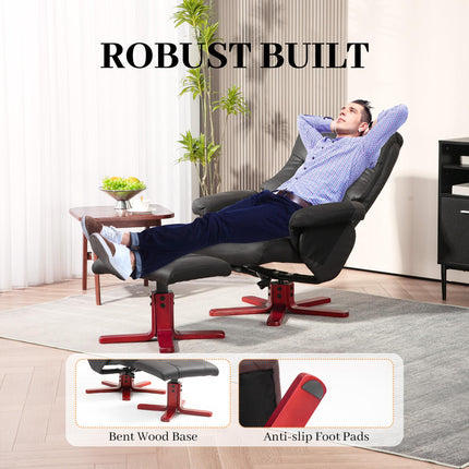 Manual Recliner Chair and Footstool Set in Faux Microfibre Leather - Black