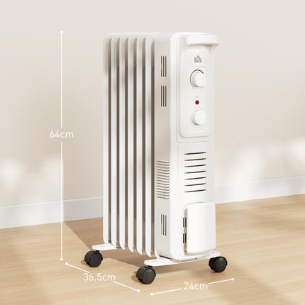 1500W Quiet Oil Filled Radiator, 7 Fin Energy Efficient Portable Electric Heater