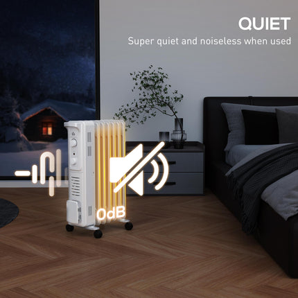 1500W Quiet Oil Filled Radiator, 7 Fin Energy Efficient Portable Electric Heater