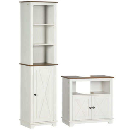 2 Piece Bathroom Furniture Set, Tall Bathroom Cabinet with Adjustable Shelves, U