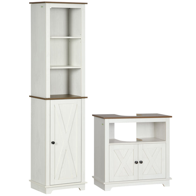 2 Piece Bathroom Furniture Set, Tall Bathroom Cabinet with Adjustable Shelves, U