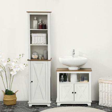 2 Piece Bathroom Furniture Set, Tall Bathroom Cabinet with Adjustable Shelves, U