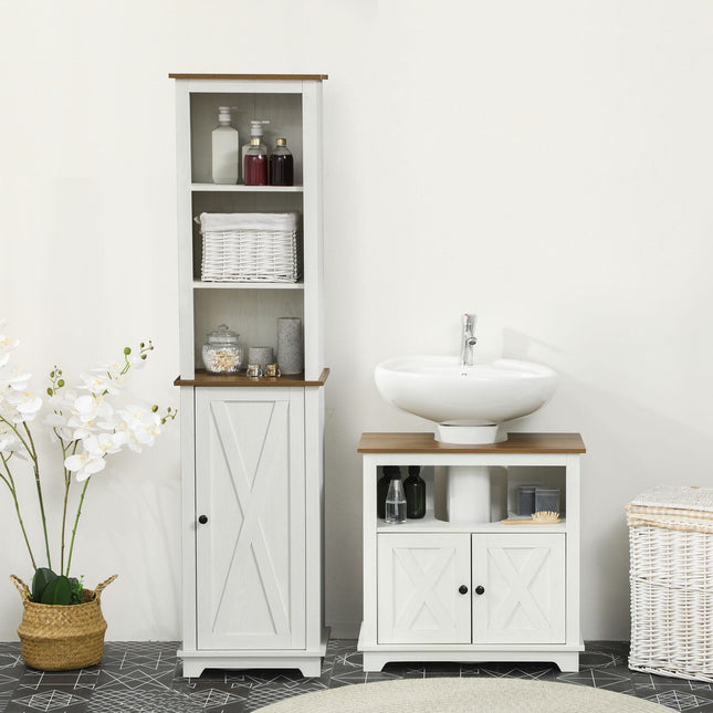 2 Piece Bathroom Furniture Set, Tall Bathroom Cabinet with Adjustable Shelves, U
