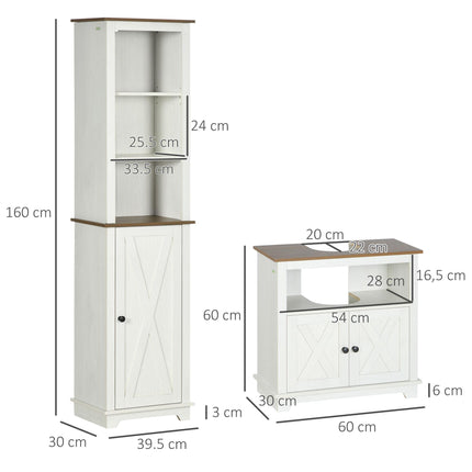 2 Piece Bathroom Furniture Set, Tall Bathroom Cabinet with Adjustable Shelves, U