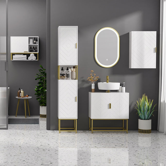 4 Piece Bathroom Furniture Set, Freestanding Tall Bathroom Cabinet, Under Sink S
