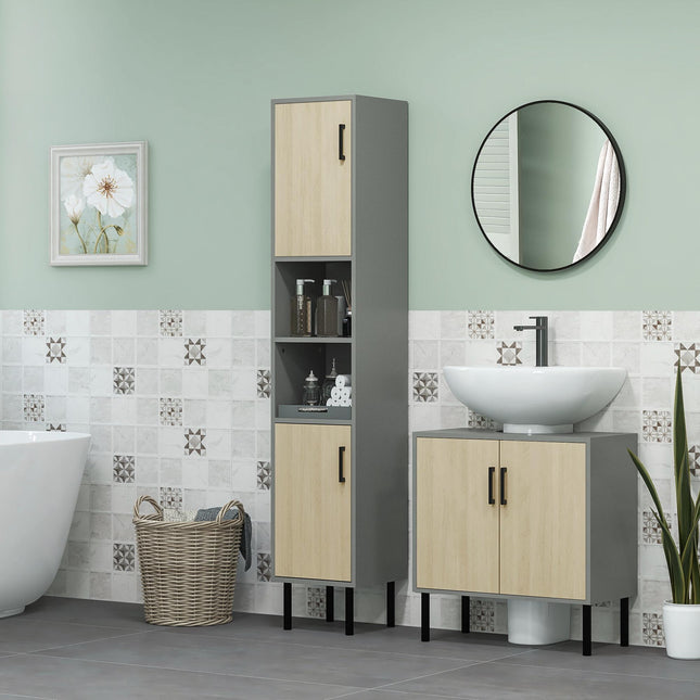 Bathroom Furniture Set with Doors, Tall Bathroom Cabinet with Adjustable Shelves