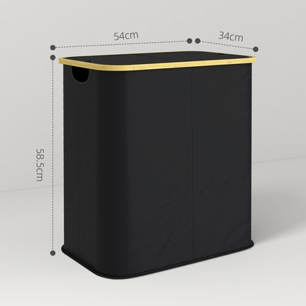 Double Laundry Basket 80L Collapsible Hamper with Lid and Groove Handles for Bathroom Bedroom Laundry Room - Black