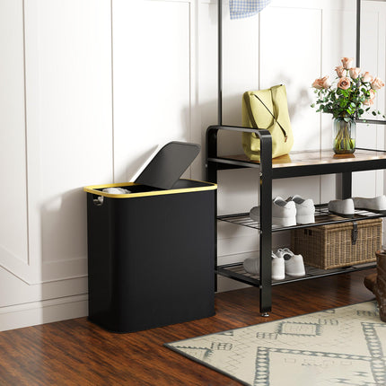 Double Laundry Basket 80L Collapsible Hamper with Lid and Groove Handles for Bathroom Bedroom Laundry Room - Black