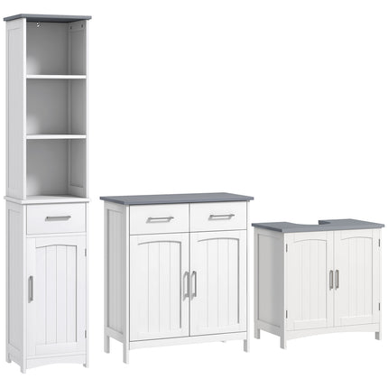 Bathroom Furniture Set with Adjustable Shelves, Tall Storage Cabinet, Floor Cabinet & Pedestal Sink Cabinet - White