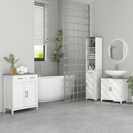 Bathroom Furniture Set with Adjustable Shelves, Tall Storage Cabinet, Floor Cabinet & Pedestal Sink Cabinet - White