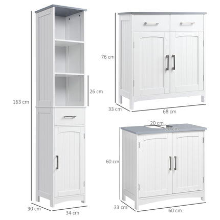 Bathroom Furniture Set with Adjustable Shelves, Tall Storage Cabinet, Floor Cabinet & Pedestal Sink Cabinet - White