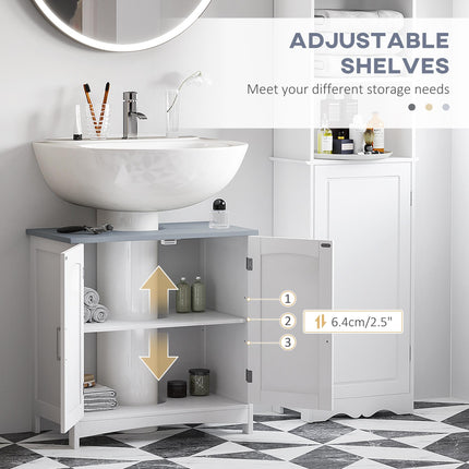 Bathroom Furniture Set with Adjustable Shelves, Tall Storage Cabinet, Floor Cabinet & Pedestal Sink Cabinet - White