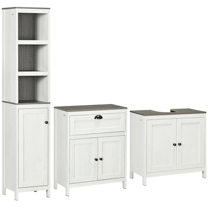 6-Tier Bathroom Furniture Set with Adjustable Shelves, Tall Storage & Floor Cabinet with Drawer - Antique White