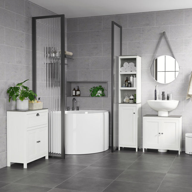 6-Tier Bathroom Furniture Set with Adjustable Shelves, Tall Storage & Floor Cabinet with Drawer - Antique White