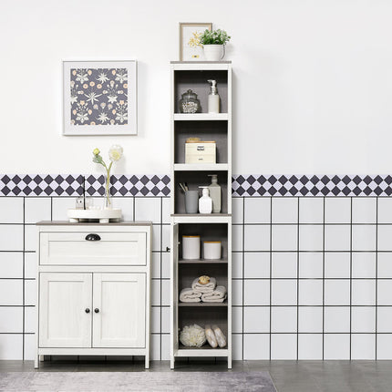 6-Tier Bathroom Furniture Set with Adjustable Shelves, Tall Storage & Floor Cabinet with Drawer - Antique White