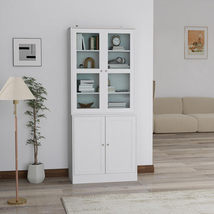 Double Storage Display Cabinet with Glass Doors - White