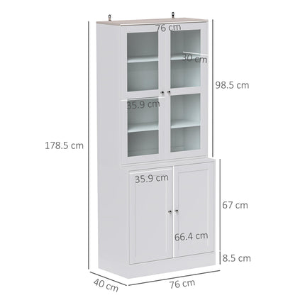 Double Storage Display Cabinet with Glass Doors - White