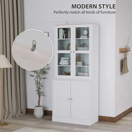 Double Storage Display Cabinet with Glass Doors - White