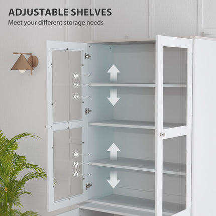 Double Storage Display Cabinet with Glass Doors - White