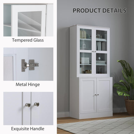 Double Storage Display Cabinet with Glass Doors - White