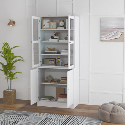 Double Storage Display Cabinet with Glass Doors - White