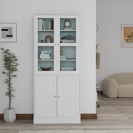 Double Storage Display Cabinet with Glass Doors - White