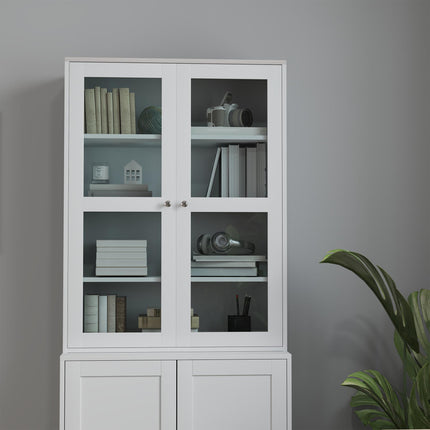 Double Storage Display Cabinet with Glass Doors - White