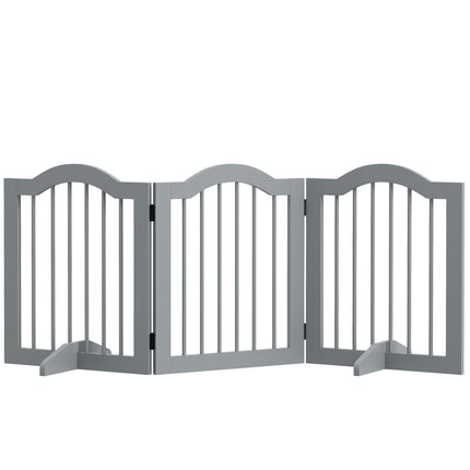 3 Panel Freestanding Dog Gate with Support Feet Safety Barrier - Light Grey