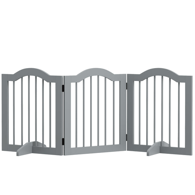 3 Panel Freestanding Dog Gate with Support Feet Safety Barrier - Light Grey
