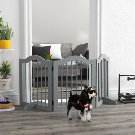 3 Panel Freestanding Dog Gate with Support Feet Safety Barrier - Light Grey